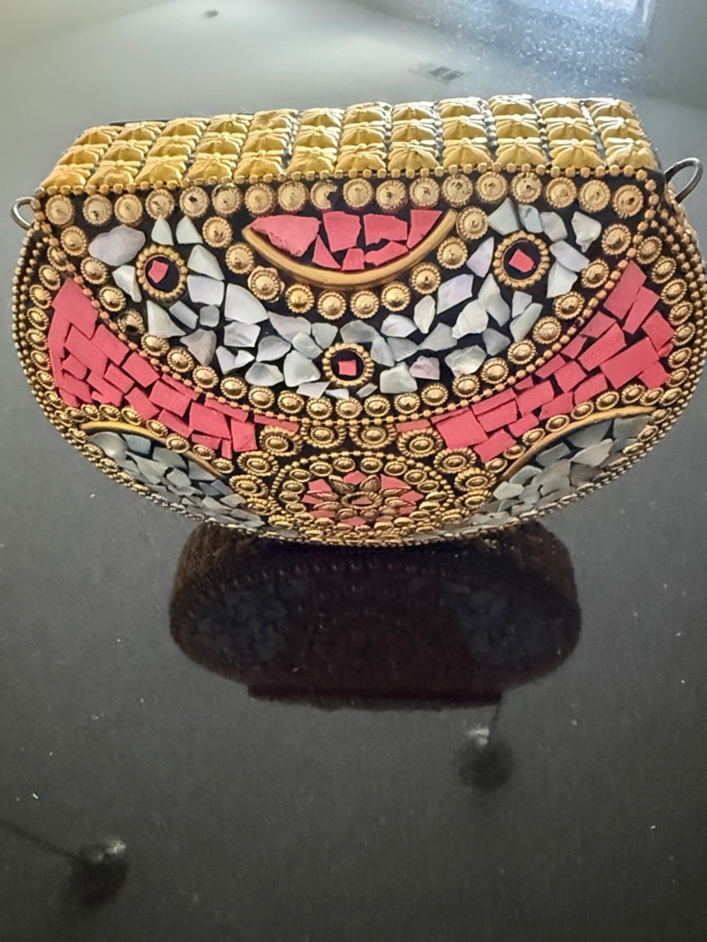 Beaded Mosaic Evening Clutch in Pink and Gold